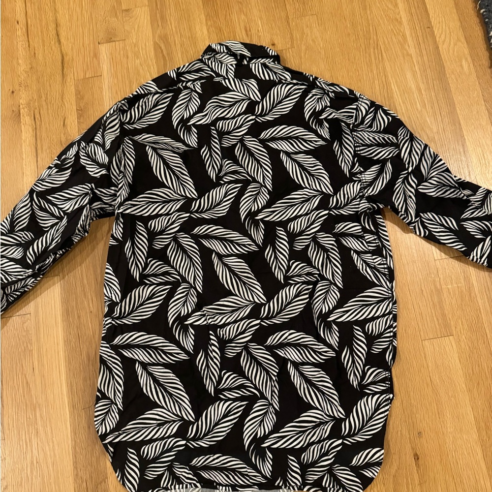 Rag & Bone Leaf-Print Button-Up Shirt - Black/White - Size M - Picture 3 of 4
